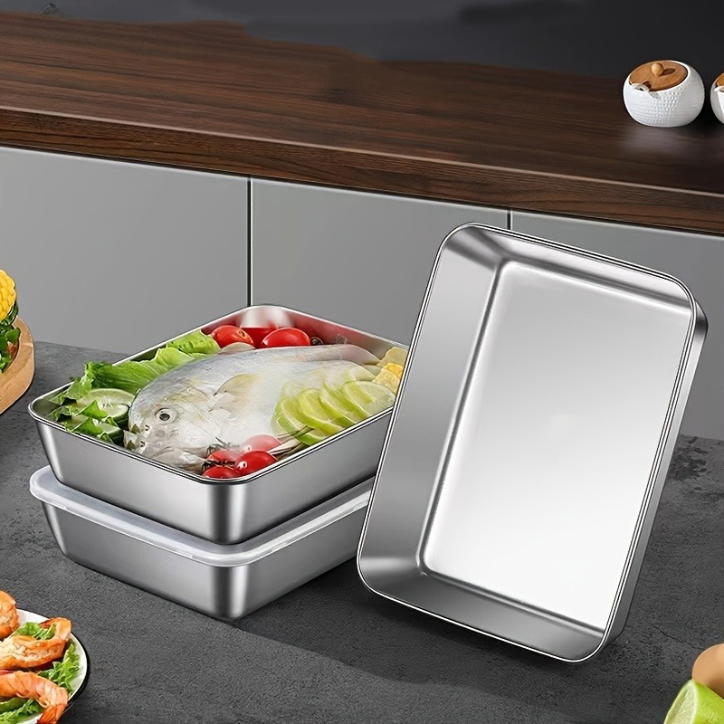 Food Storage Box Stainless Steel - 3/6Pcs Stainless Steel Rectangular Food Storage