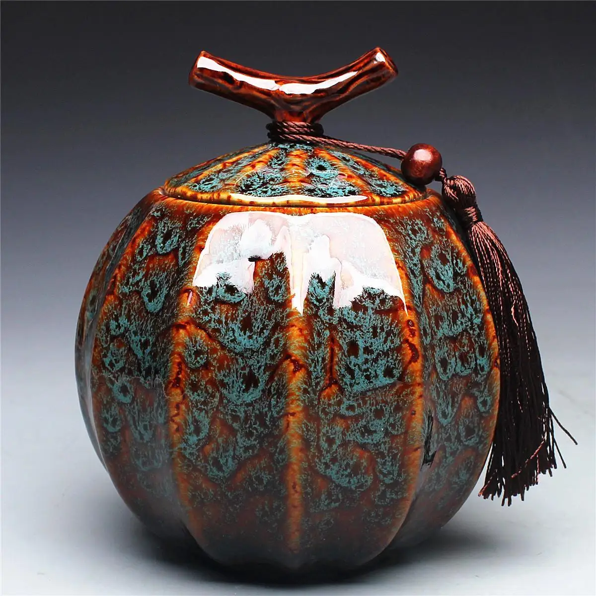 Food Storage Yellow - Pumpkin Style Tea Jar Ceramic Tea