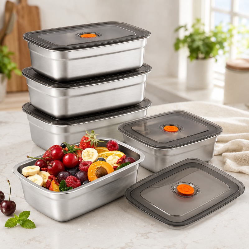 Food Storage Freezer Containers - Stainless Steel Large Capacity Bento Box