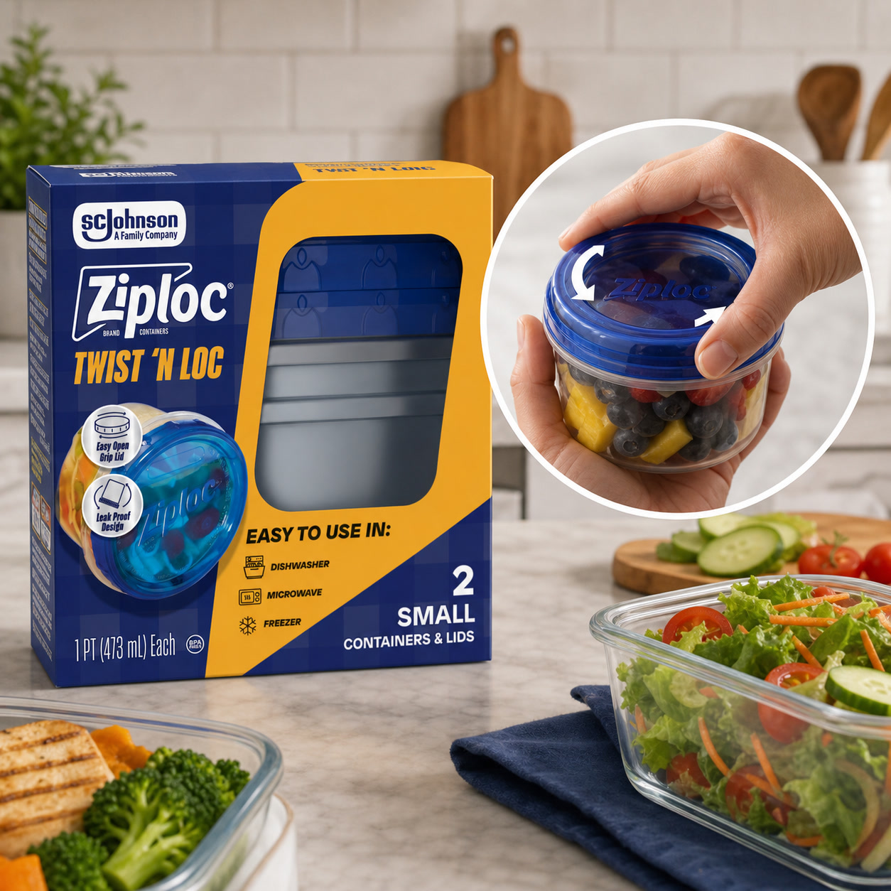 Food Storage Meal Prep - 2ct Small Twist Lock Food Storage