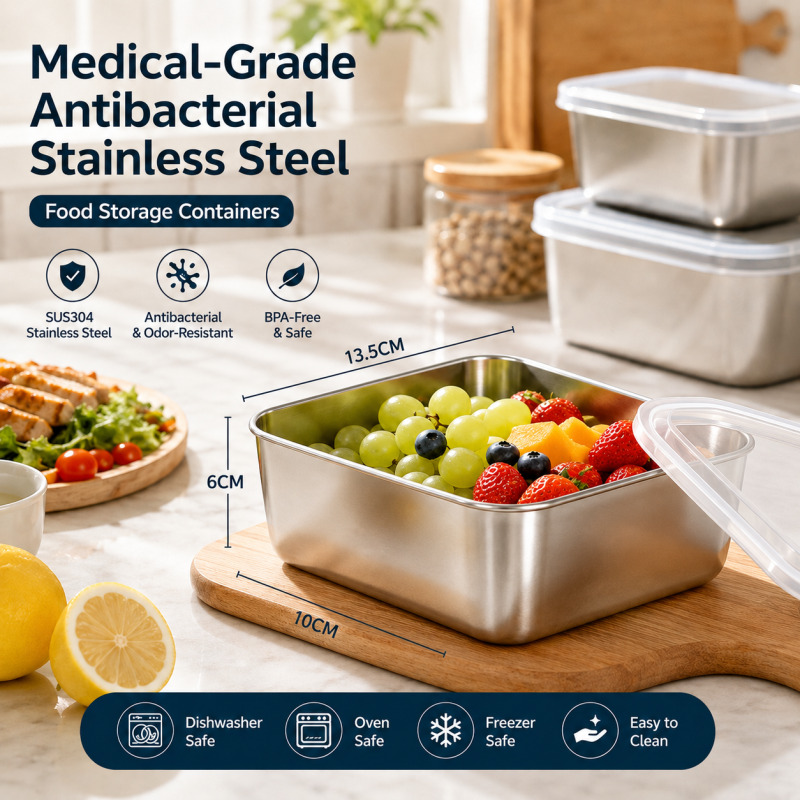 Food Storage Box Stainless Steel - Medical Grade Antibacterial Stainless Steel Food