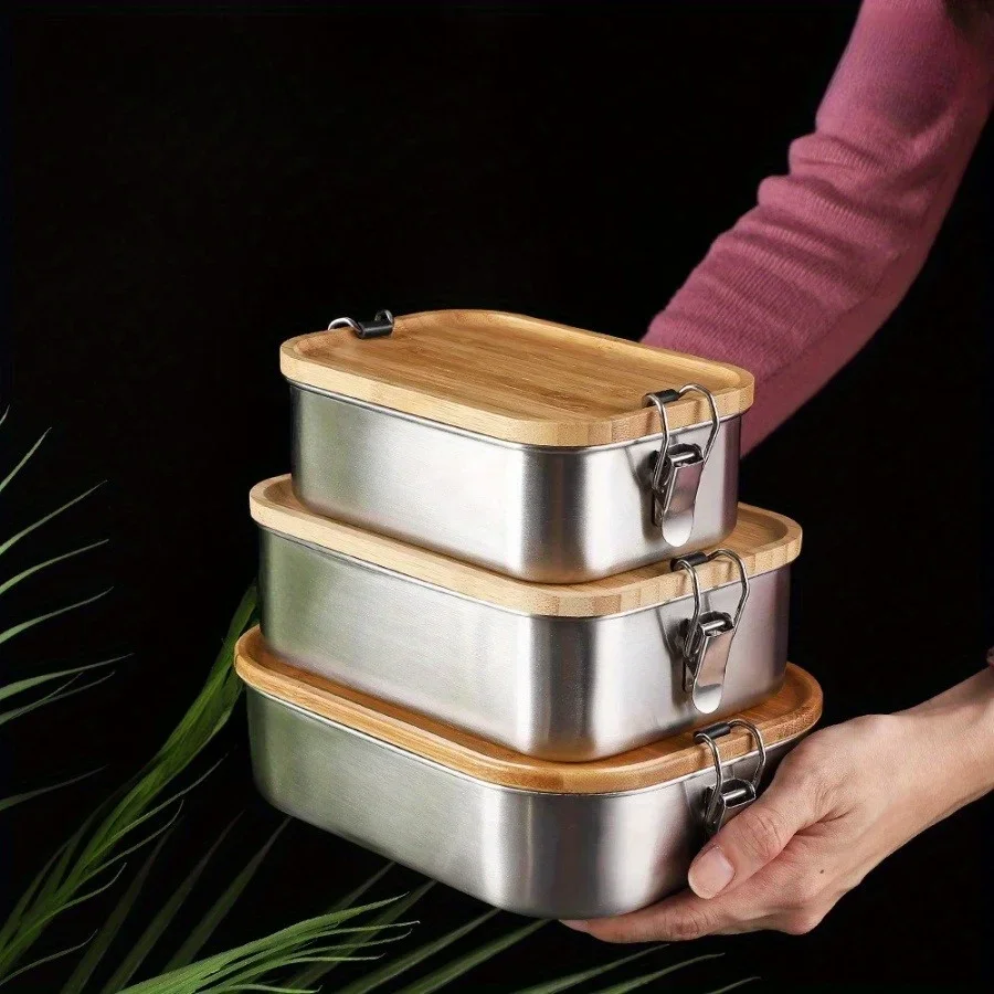New 304 Stainless Steel Bamboo - Food Storage Box Stainless Steel ulasan dan harga