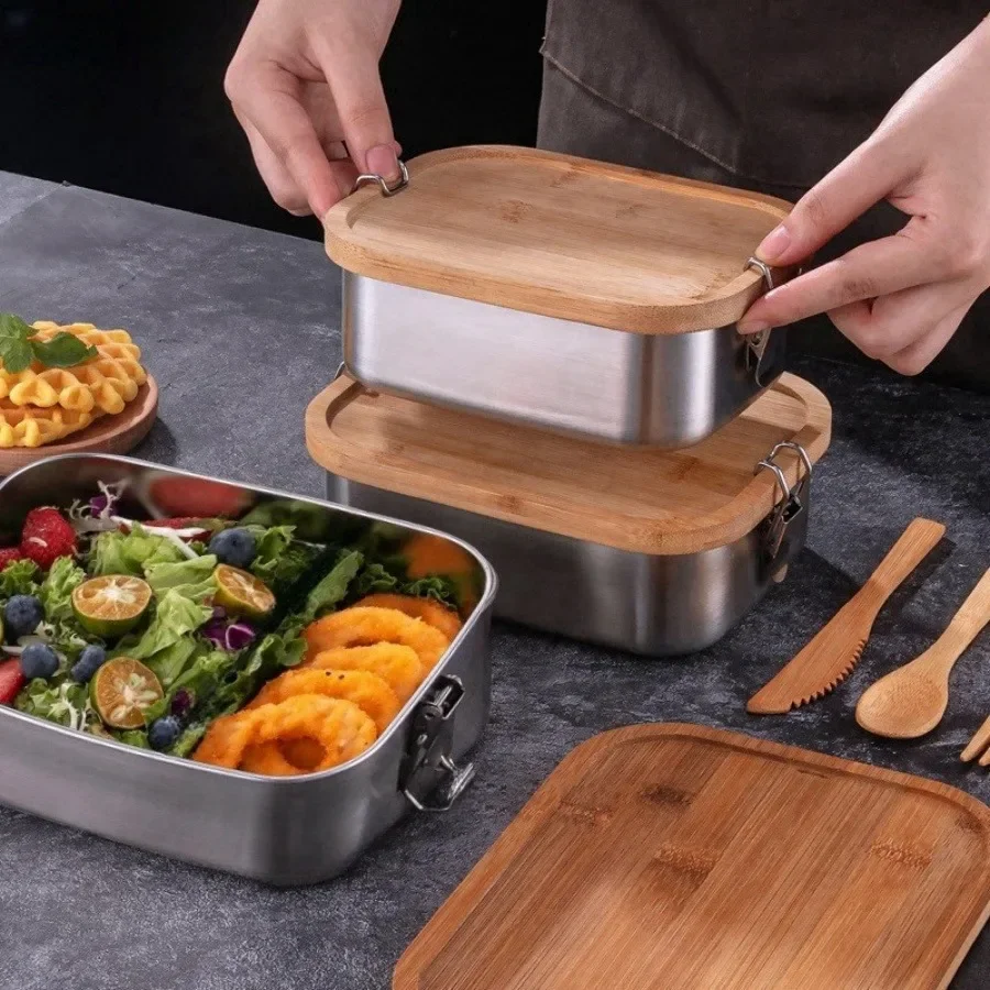 New 304 Stainless Steel Bamboo - Food Storage Box Stainless Steel ulasan dan harga