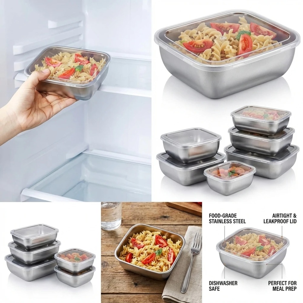 6PCS Stainless Steel Food Stor - Food Storage Box Stainless Steel ulasan dan harga