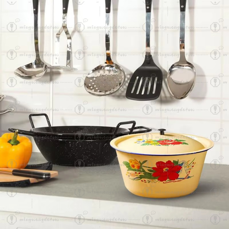 Food Storage Pot Enamel Basin  - Food Storage Yellow ulasan dan harga