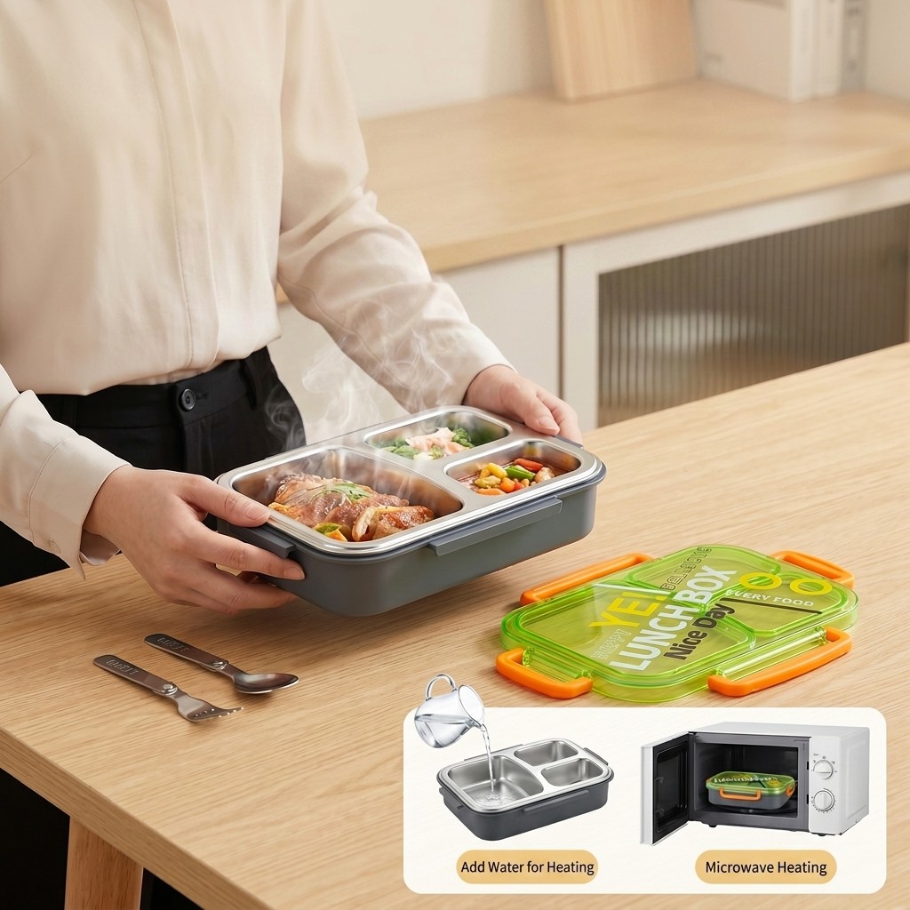 Microwavable 304 Stainless Ste - Food Storage With Dividers ulasan dan harga