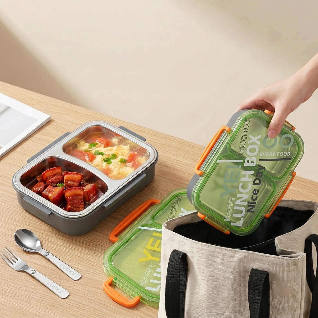 Microwavable 304 Stainless Ste - Food Storage With Dividers ulasan dan harga